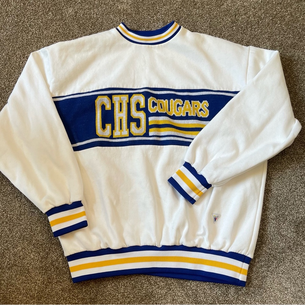 Varsity White and Blue Crewneck with Classic Collegiate Style